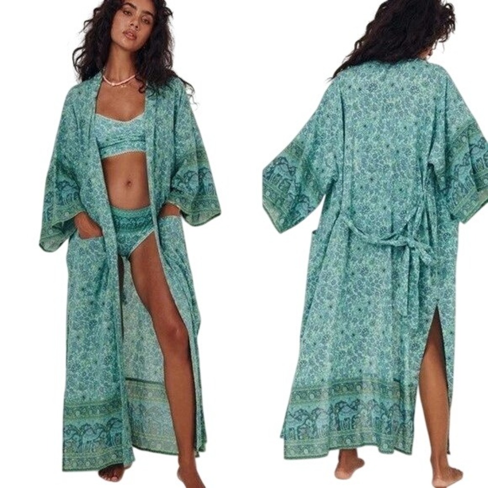 Spell & The Gypsy Collective Sundown Robe Kimono Turquoise Camel Floral NWT M/L